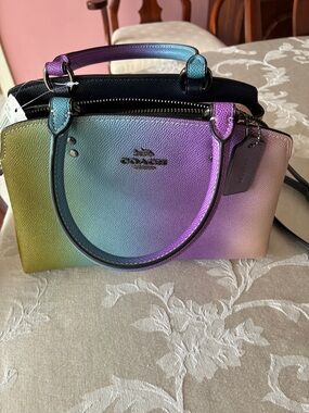 Coach Gradient Leather Mini Satchel in Green, Blue, Purple, Pink